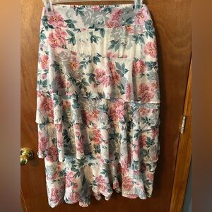 ARULA Pink and Cream Floral Midi Skirt